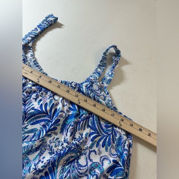 Lilly Pulitzer Blue and White Floral Tiered Swing Cotton Dress Size Large EUC - Picture 4 of 8